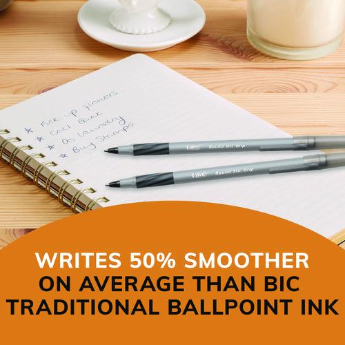 Image of BIC® GSFG11 BLK Round Stic Grip Xtra Comfort Ballpoint Pen, Stick, Fine 0.8 Mm, Black Ink, Gray/black Barrel, Dozen