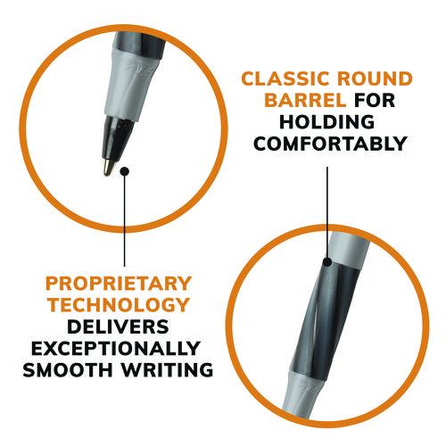 Image of BIC® GSFG11 BLK Round Stic Grip Xtra Comfort Ballpoint Pen, Stick, Fine 0.8 Mm, Black Ink, Gray/black Barrel, Dozen