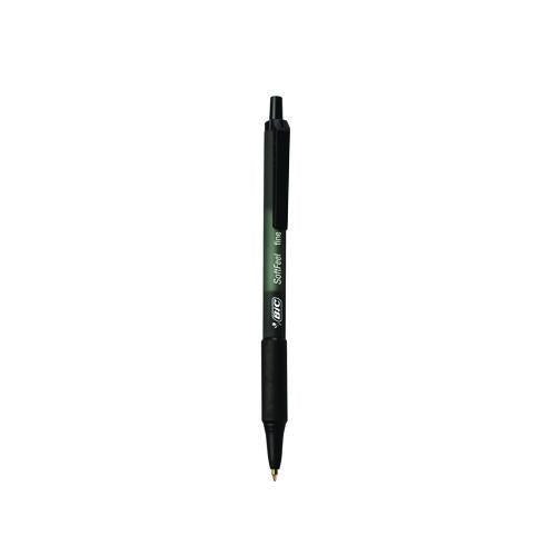 Image of BIC® SCSM11-BLK Soft Feel Ballpoint Pen, Retractable, Medium 1 Mm, Black Ink, Black Barrel, Dozen