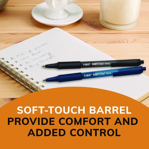 Image of BIC® SCSM11-BLK Soft Feel Ballpoint Pen, Retractable, Medium 1 Mm, Black Ink, Black Barrel, Dozen