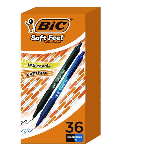Image of BIC® SCSM361-BLK Soft Feel Ballpoint Pen Value Pack, Retractable, Medium 1 Mm, Black Ink, Black Barrel, 36/pack