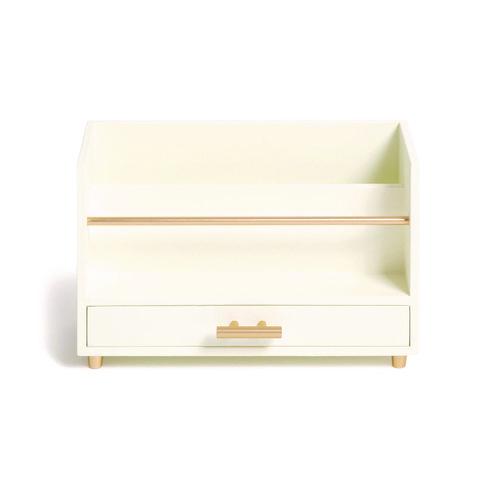 Image of U Brands Juliet Desk Organizer, 3 Compartments, 1 Drawer, 9.5" x 4.2" x 4.9", White/Gold, Wood/Metal