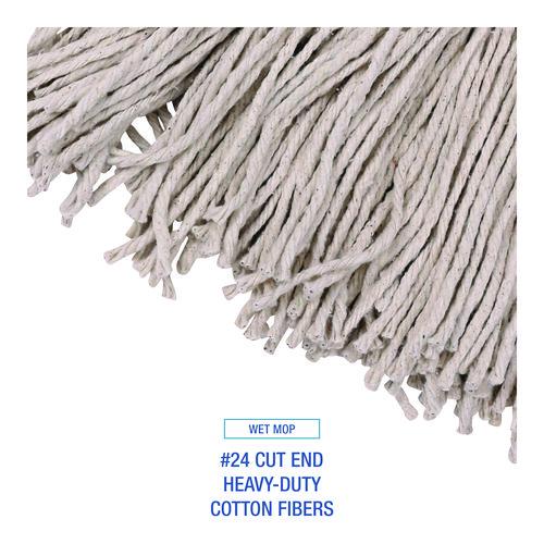 Image of Boardwalk® BWK5324C Cotton Cut End Mop Kit, #24 Natural Cotton Head, 60" Yellow Metal/plastic Handle