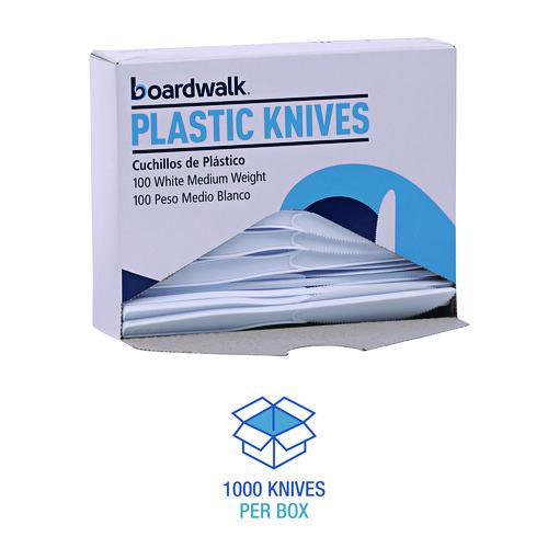 Image of Boardwalk® BWK KNIFEMWPS Mediumweight Polystyrene Cutlery, Knife, Plastic, White, 100/Box, 10 Boxes/Carton
