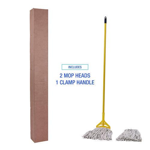 Image of Boardwalk® BWK5324C Cotton Cut End Mop Kit, #24 Natural Cotton Head, 60" Yellow Metal/plastic Handle