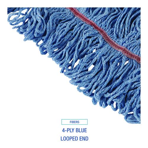 Image of Boardwalk® BWKLM30311L Cotton Mop Heads, Cotton/Synthetic, Large, Looped End, Wideband, Blue, 12/Carton