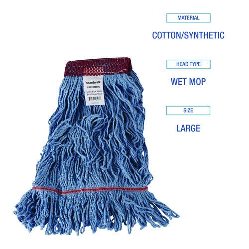 Image of Boardwalk® BWKLM30311L Cotton Mop Heads, Cotton/Synthetic, Large, Looped End, Wideband, Blue, 12/Carton