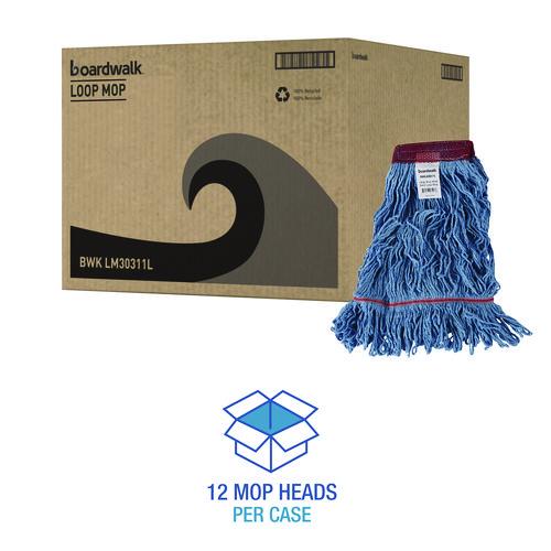 Image of Boardwalk® BWKLM30311L Cotton Mop Heads, Cotton/Synthetic, Large, Looped End, Wideband, Blue, 12/Carton