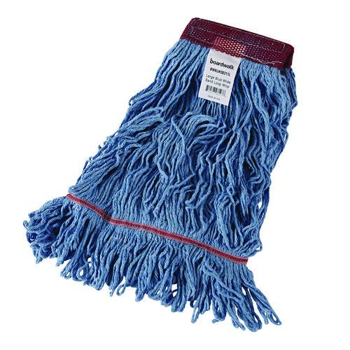 Image of Boardwalk® BWKLM30311L Cotton Mop Heads, Cotton/Synthetic, Large, Looped End, Wideband, Blue, 12/Carton