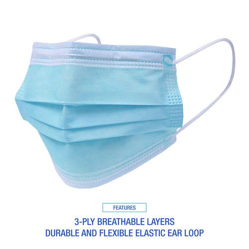 Image of Boardwalk® MS2000 Three-Ply General Use Face Mask, Polypropylene, One Size Fits Most, Blue, 50/Box, 40 Boxes/Carton