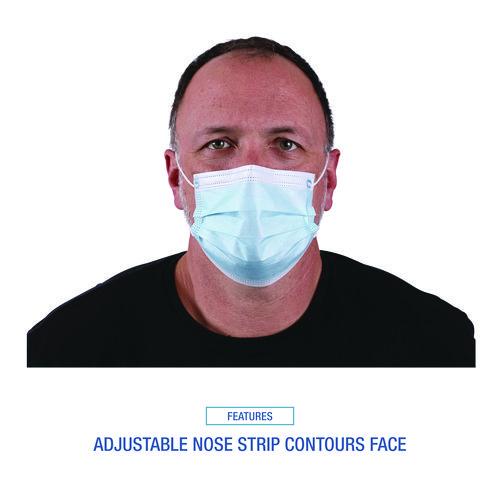 Image of Boardwalk® MS2000 Three-Ply General Use Face Mask, Polypropylene, One Size Fits Most, Blue, 50/Box, 40 Boxes/Carton