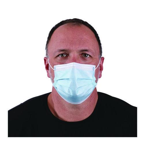 Image of Boardwalk® MS2000 Three-Ply General Use Face Mask, Polypropylene, One Size Fits Most, Blue, 50/Box, 40 Boxes/Carton