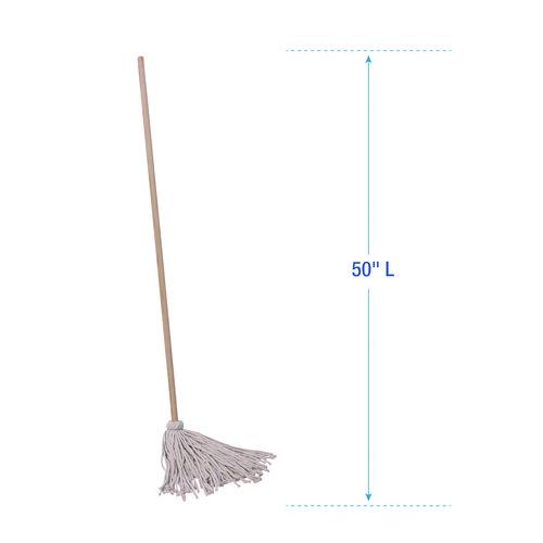 Image of BoardwalkÂ® Cotton Deck Mop, #16 White Cotton Head, 50" Wood Handle, 12/Carton