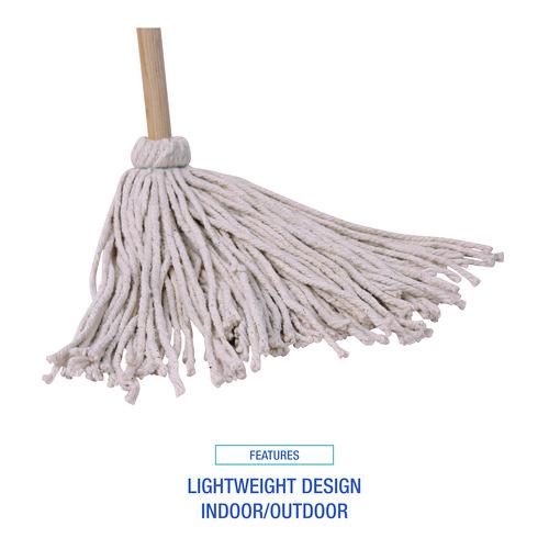 Image of BoardwalkÂ® Cotton Deck Mop, #16 White Cotton Head, 50" Wood Handle, 12/Carton
