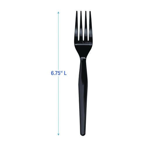 Image of Boardwalk® BWKFORKHWBLA Heavyweight Polystyrene Cutlery, Fork, Plastic, Black, 1,000/Carton