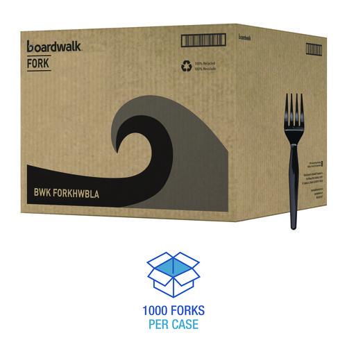 Image of Boardwalk® BWKFORKHWBLA Heavyweight Polystyrene Cutlery, Fork, Plastic, Black, 1,000/Carton