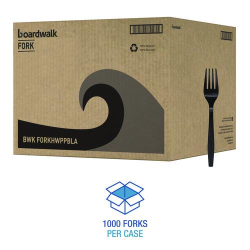 Image of Boardwalk® BWKFORKHWPPBLA Heavyweight Polypropylene Cutlery, Fork, Plastic, Black, 1,000/Carton