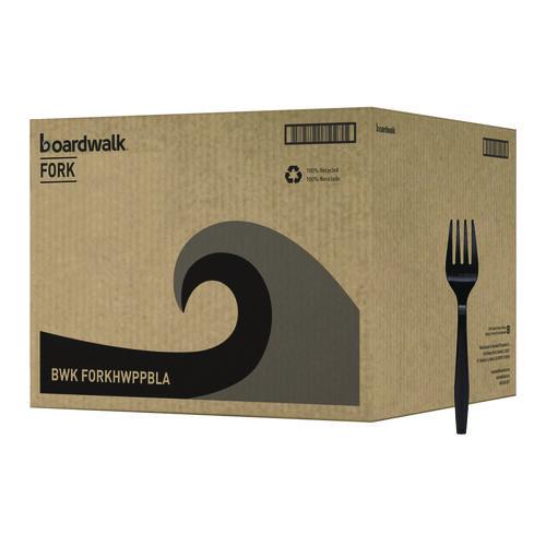 Image of Boardwalk® BWKFORKHWPPBLA Heavyweight Polypropylene Cutlery, Fork, Plastic, Black, 1,000/Carton