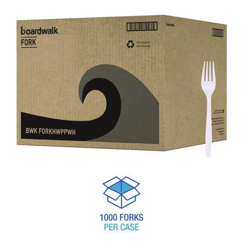 Image of Boardwalk® BWKFORKHWPPWH Heavyweight Polypropylene Cutlery, Fork, Plastic, White, 1,000/Carton