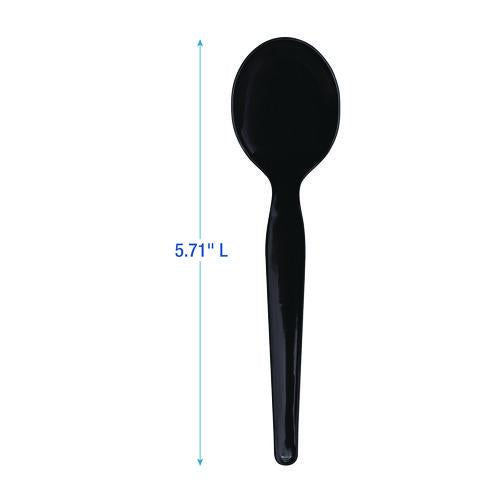 Image of Boardwalk® BWKSSHWPSBIW Heavyweight Wrapped Polystyrene Cutlery, Soup Spoon, Plastic, Black, 1,000/Carton