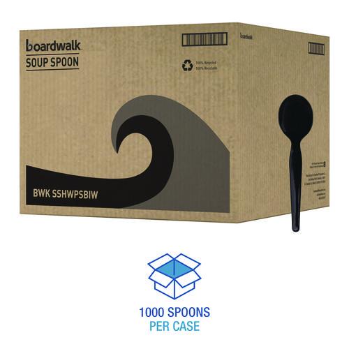 Image of Boardwalk® BWKSSHWPSBIW Heavyweight Wrapped Polystyrene Cutlery, Soup Spoon, Plastic, Black, 1,000/Carton