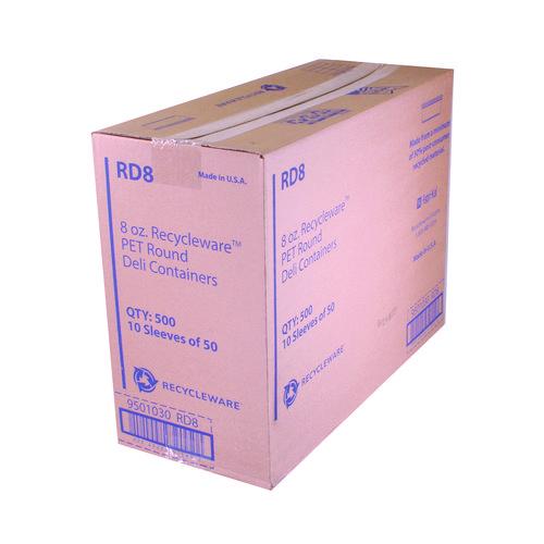 Image of Fabri-Kal® 000000000009501030 Recycleware Round Deli Container, 8 oz, 4.6" Diameter x 1.7" h, Clear, Plastic, 500/Carton