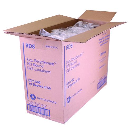 Image of Fabri-Kal® 000000000009501030 Recycleware Round Deli Container, 8 oz, 4.6" Diameter x 1.7" h, Clear, Plastic, 500/Carton