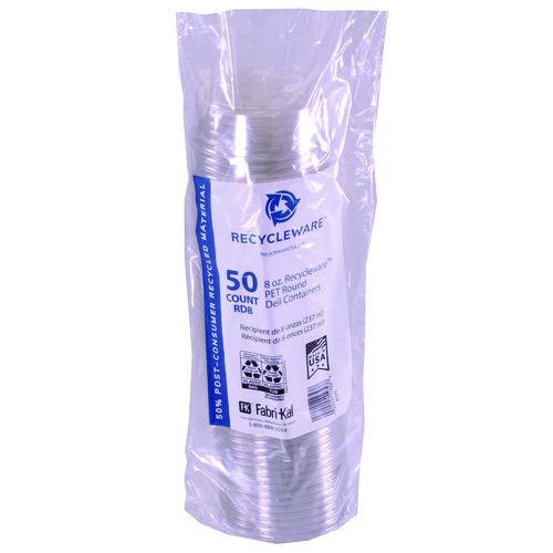 Image of Fabri-Kal® 000000000009501030 Recycleware Round Deli Container, 8 oz, 4.6" Diameter x 1.7" h, Clear, Plastic, 500/Carton