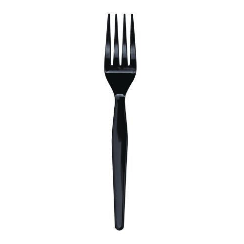 Image of Boardwalk® BWKFORKHWBLA Heavyweight Polystyrene Cutlery, Fork, Plastic, Black, 1,000/Carton
