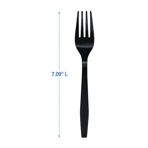 Image of Boardwalk® BWKFORKHWPPBLA Heavyweight Polypropylene Cutlery, Fork, Plastic, Black, 1,000/Carton