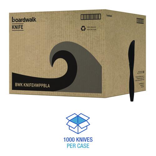 Image of Boardwalk® BWKKNIFEHWPPBLA Heavyweight Polypropylene Cutlery, Knife, Plastic, Black, 1,000/Carton