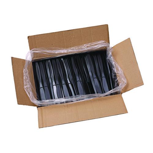 Image of Boardwalk® BWKKNIFEHWPPBLA Heavyweight Polypropylene Cutlery, Knife, Plastic, Black, 1,000/Carton
