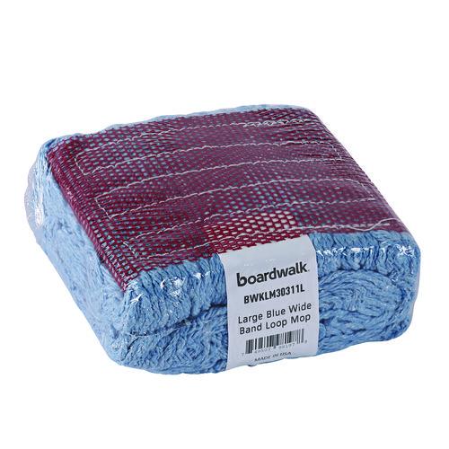 Image of Boardwalk® BWKLM30311L Cotton Mop Heads, Cotton/Synthetic, Large, Looped End, Wideband, Blue, 12/Carton