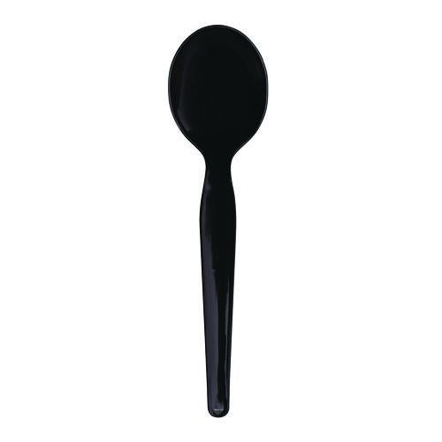 Image of Boardwalk® BWKSSHWPSBIW Heavyweight Wrapped Polystyrene Cutlery, Soup Spoon, Plastic, Black, 1,000/Carton