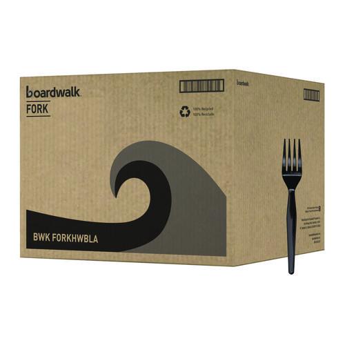 Image of Boardwalk® BWKFORKHWBLA Heavyweight Polystyrene Cutlery, Fork, Plastic, Black, 1,000/Carton