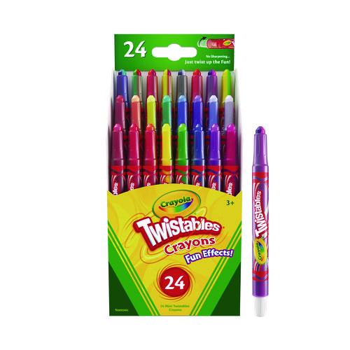 Image of Crayola® 52-9824 Twistables Fun Effects Mini Crayons, Miniature Size, 0.44" x 4", 24 Assorted Metallic, Neon and Rainbow Colors, 24/Pack