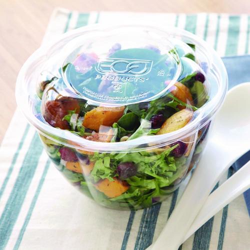 Image of Eco-Products® EP-SBLID Renewable and Compostable Lids, Fits 24, 32 and 48 oz Salad Bowls, Clear, Plastic, 300/Carton