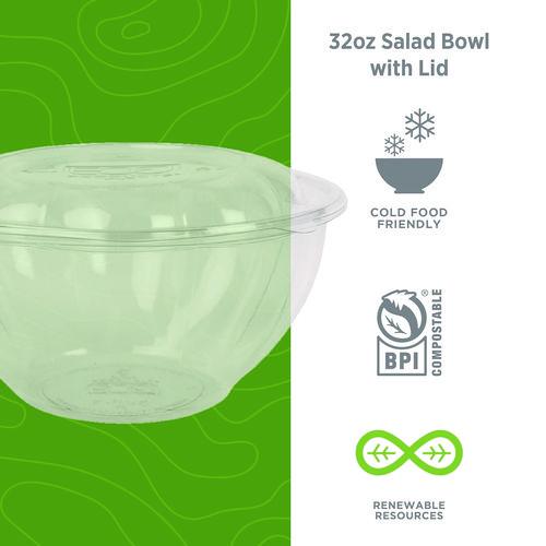 Image of Eco-Products® EP-SB32 Renewable and Compostable Salad Bowls with Lids, 32 oz, Clear, Plastic, 50/Pack, 3 Packs/Carton
