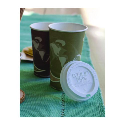 Image of Eco-Products® EP-HL16-WR EcoLid 25% Recycled Content Hot Cup Lid, Fits 10 oz to 20 oz Hot Cups, Plastic, White, 100/Pack, 10 Packs/Carton