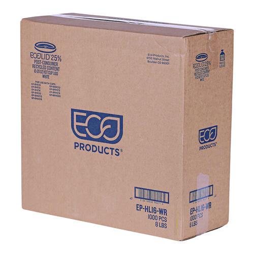 Image of Eco-Products® EP-HL16-WR EcoLid 25% Recycled Content Hot Cup Lid, Fits 10 oz to 20 oz Hot Cups, Plastic, White, 100/Pack, 10 Packs/Carton