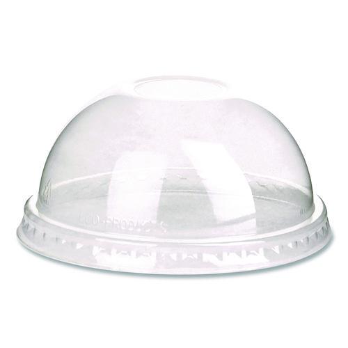 Image of Eco-Products® EP-DLCC GreenStripe Cold Cup Dome Lids, With Hole, Fits 9 oz to 24 oz Cold Cups, Plastic, Clear, 100/Pack, 10 Packs/Carton