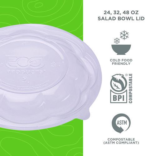 Image of Eco-Products® EP-SBLID Renewable and Compostable Lids, Fits 24, 32 and 48 oz Salad Bowls, Clear, Plastic, 300/Carton