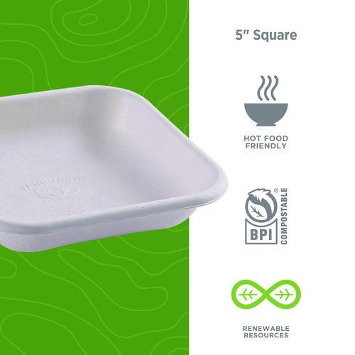 Image of Eco-ProductsÂ® Vanguard Worldview Renewable and Compostable Sugarcane Takeout Containers, 9.9 oz, 5 x 5 x 1, White, 800/Carton