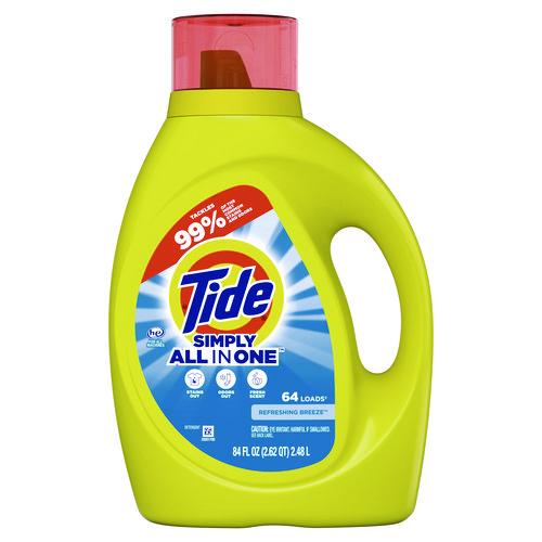 Image of Tide® 44206 Simply Clean and Fresh Laundry Detergent, HE Compatible, Refreshing Breeze, 64 Loads, 84 oz Bottle, 4/Carton
