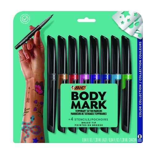 Image of BIC® MTBP81-AST BodyMark Temporary Tattoo Markers, Fine Brush Tip, Assorted Colors, 8/Pack