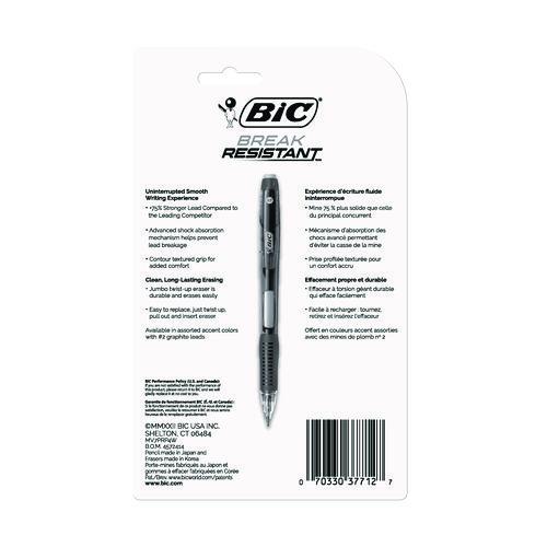 Image of BIC® MV7PRP4-BLK Break-Resistant Mechanical Pencils with Erasers, 0.7 mm, HB (#2), Black Lead, Assorted Barrel Colors, 4/Pack