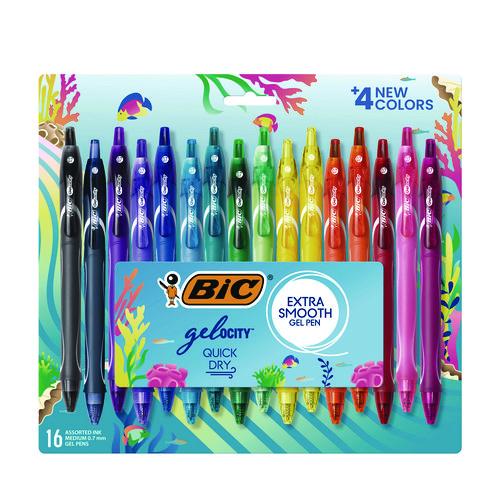 Image of BIC® RGLCGA16-AST Gel-ocity Quick Dry Gel Pen, Retractable, Medium 0.7 mm, Assorted Ink and Barrel Colors, 16/Pack