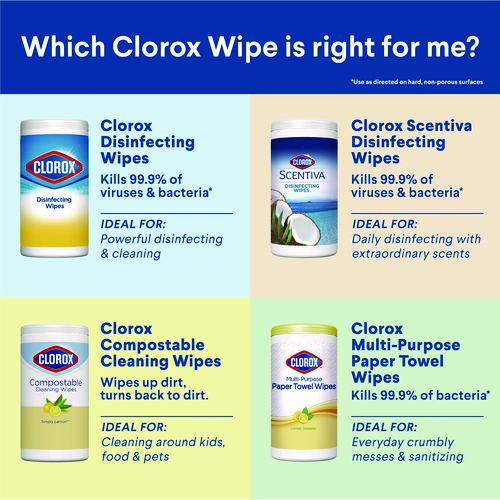 Image of Clorox® 60040 Scentiva Bleach Free Cleaning Wipes, 7.75 x 7, Tuscan Lavender and Jasmine, 75/Canister
