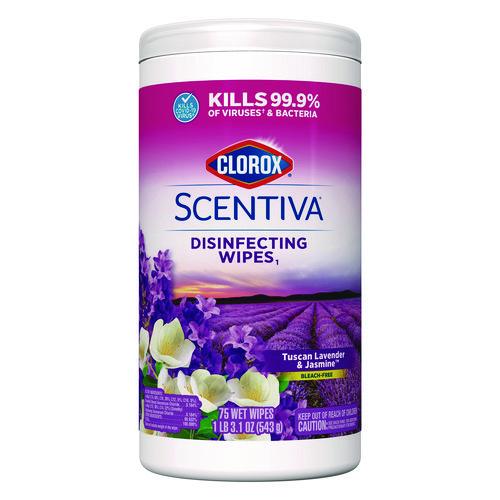Image of Clorox® 60040 Scentiva Bleach Free Cleaning Wipes, 7.75 x 7, Tuscan Lavender and Jasmine, 75/Canister