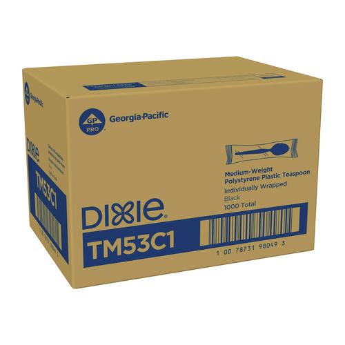 Image of Dixie® TM53C1 Mediumweight Polystyrene Wrapped Cutlery, Spoon, Plastic, Black, 1,000/Carton